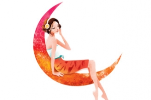 卡通月亮上的美女七夕
