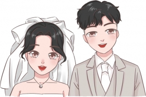 手绘结婚新人婚纱