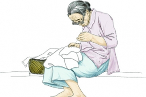 缝补衣服母亲手绘