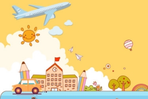 黄色清新卡通房子汽车banner背景
