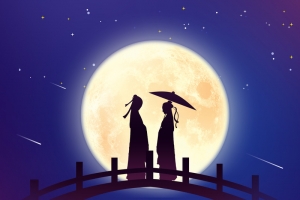 七夕牛郎织女鹊桥相见背景图