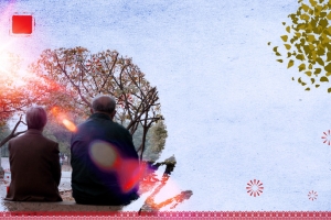 关爱老年人紫色背景素材
