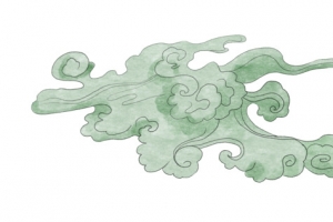 中式 祥云 绿色 手绘 插画