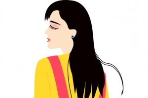 手绘美女黄色衣服红色裙子妇女节