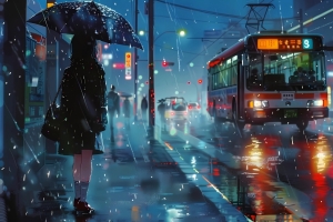 雨中 女孩 汽车 4k动漫壁纸3840*2160