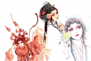 水彩手绘戏曲美人