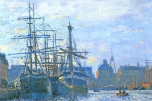 莫奈油画码头景象海报背景