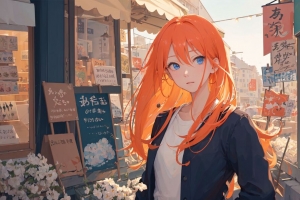 3840x2160 女孩 红发 街道 动漫 艺术壁纸 背景