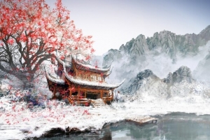 中国风梦幻梅花雪山