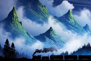 3840x2160 火车 山脉 艺术 雾 烟雾壁纸 背景