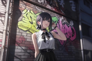 街头涂鸦 动漫美女 平板壁纸 3000x2000