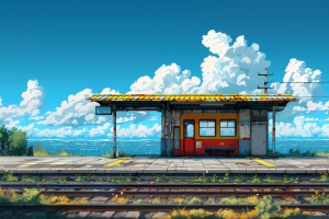 海边小站车机高清壁纸 3840x2160全屏平板笔记本便携设备免费下载
