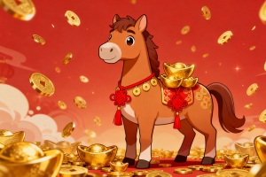 2026马年 马年有钱 元宝 金币 红色喜庆背景4k壁纸