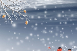 蓝色唯美雪景节气海报背景素材