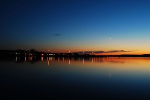 日落 湖泊 天际线 夜城 新不伦瑞克 加拿大 4k壁纸 3840x2160