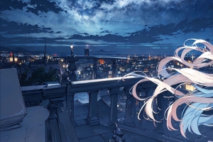 长发动漫女孩城市夜晚裙子4K高清3440x1440带鱼屏壁纸免费下载