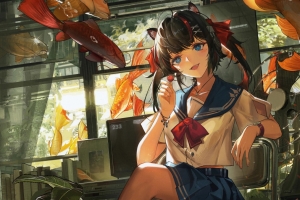 可爱女生 鱼 奇幻 4K动漫壁纸