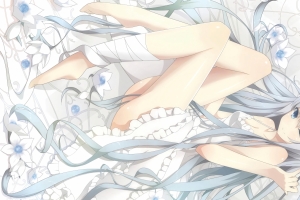 唯美少女 白色背景 花朵 8k动漫壁纸7680x4320
