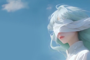 蒙眼少女 白色衣服 蓝天 4k动漫壁纸