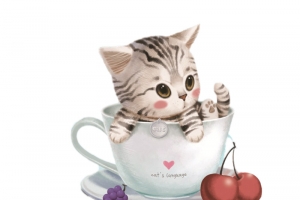手绘杯子里的小猫咪