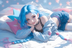 金克丝 长辫子 卧室 枕头 星星 4K壁纸 3840x2160