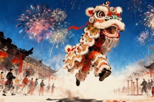 2026过年 春节 舞狮 敲锣打鼓 烟花 喜庆新年4k壁纸