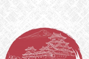 矢量古风手绘日本旅游风景背景