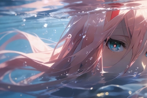水下动漫女生粉色长发 3440x1440带鱼屏4K高清壁纸免费下载