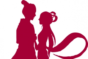 七夕红色牛郎织女剪影