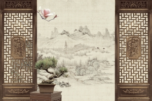 中国风庭院相册海报背景模板