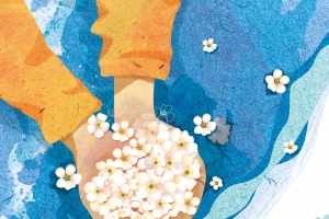 蓝色水彩插画春天海报背景素材