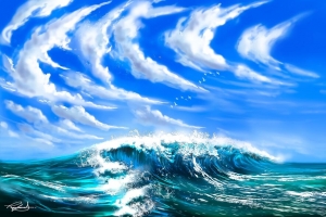 波浪 海 云 鸟 艺术 4k壁纸 3840x2160