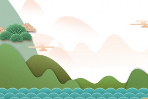 绿水青山手绘文艺景色绿色banner