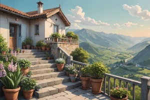 山上小房子盆栽风景2560x1600桌面壁纸