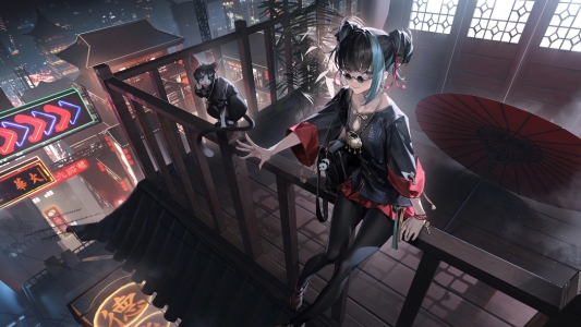 赛博风墨镜少女国漫赛博古风4K高清壁纸3840x2160免费下载