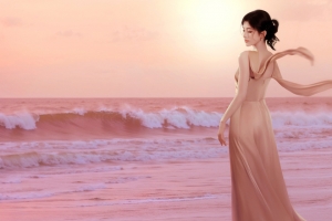 鞠婧祎 海边 海滩 优雅美女3440x1440带鱼屏超清壁纸