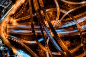 道路 立交桥 鸟瞰图 背光 缠结的 4k壁纸 3840x2160