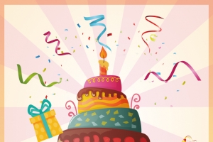 可爱卡通蛋糕温馨生日派对背景素材