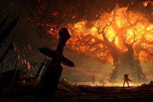 魔兽世界泰达希尔,树,火,3440x1440壁纸