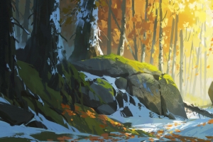 秋天森林林地秋景3440*1440带鱼屏壁纸