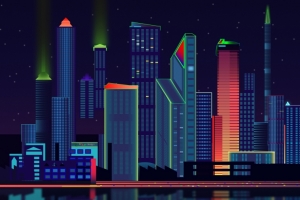 城市夜景全景矢量3440x1440壁纸