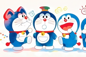 5个可爱哆啦a梦3440x1440带鱼屏壁纸