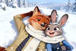 疯狂动物城2朱迪狐尼克雪地 围巾雪景 浪漫 4K壁纸