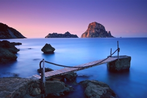 海岸,晚上,链条桥梁,蓝色海洋,日落天空风景图片