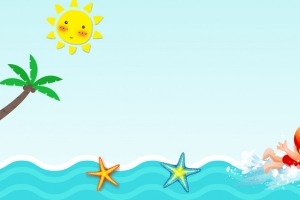 海洋卡通游泳椰树太阳蓝色背景
