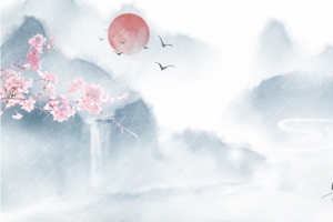 清明节水墨画花枝仙鹤3440x1440带鱼屏壁纸