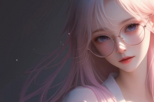 动漫女孩 戴眼镜 粉色长发 3440x1440带鱼屏壁纸