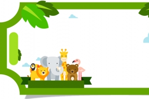 卡通动物园可爱绿色海报背景