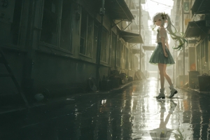 原神 纳西妲 雨后街道 3440x1440带鱼屏壁纸