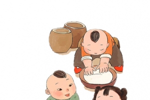 传统春节古典人物揉面团